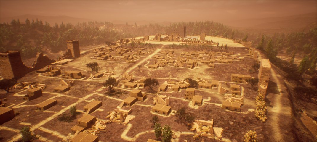 Closer view of Jerusalem ruins, with some houses rebuilt.