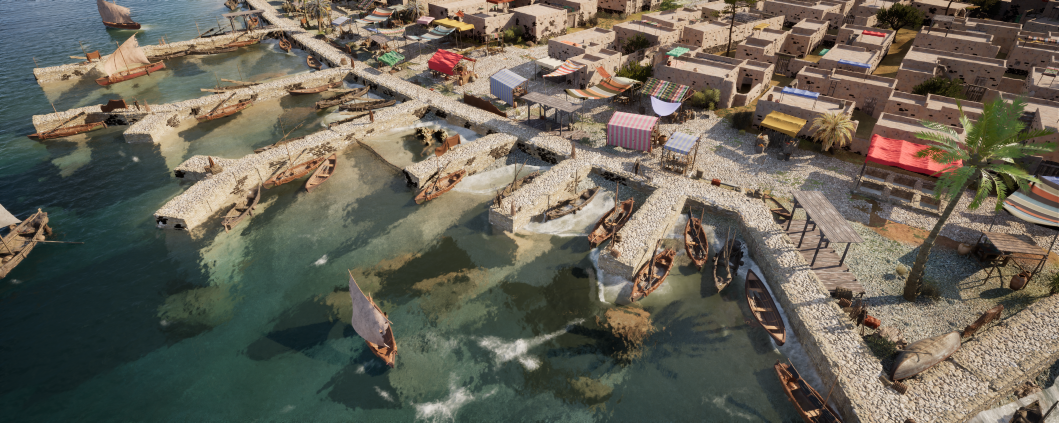 An overhead shot of the Capernaum docks iBIBLE set