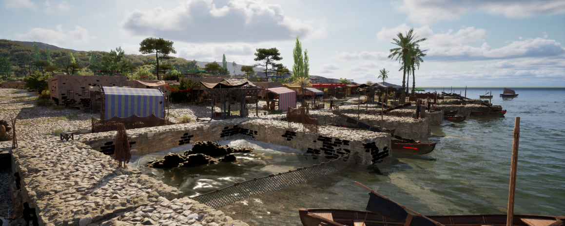 a ground level view of the Capernaum docks iBIBLE set