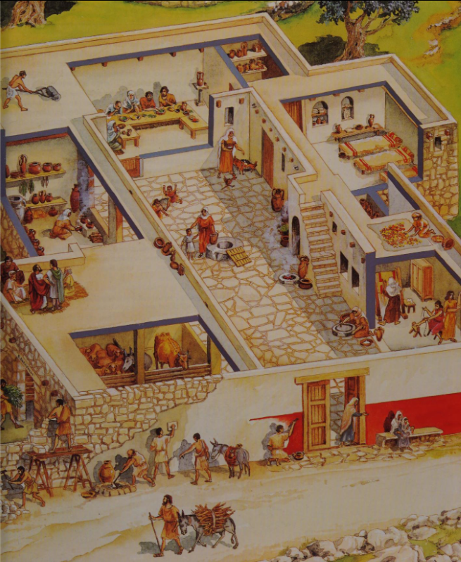 reference artwork featuring a large house with many open courtyards